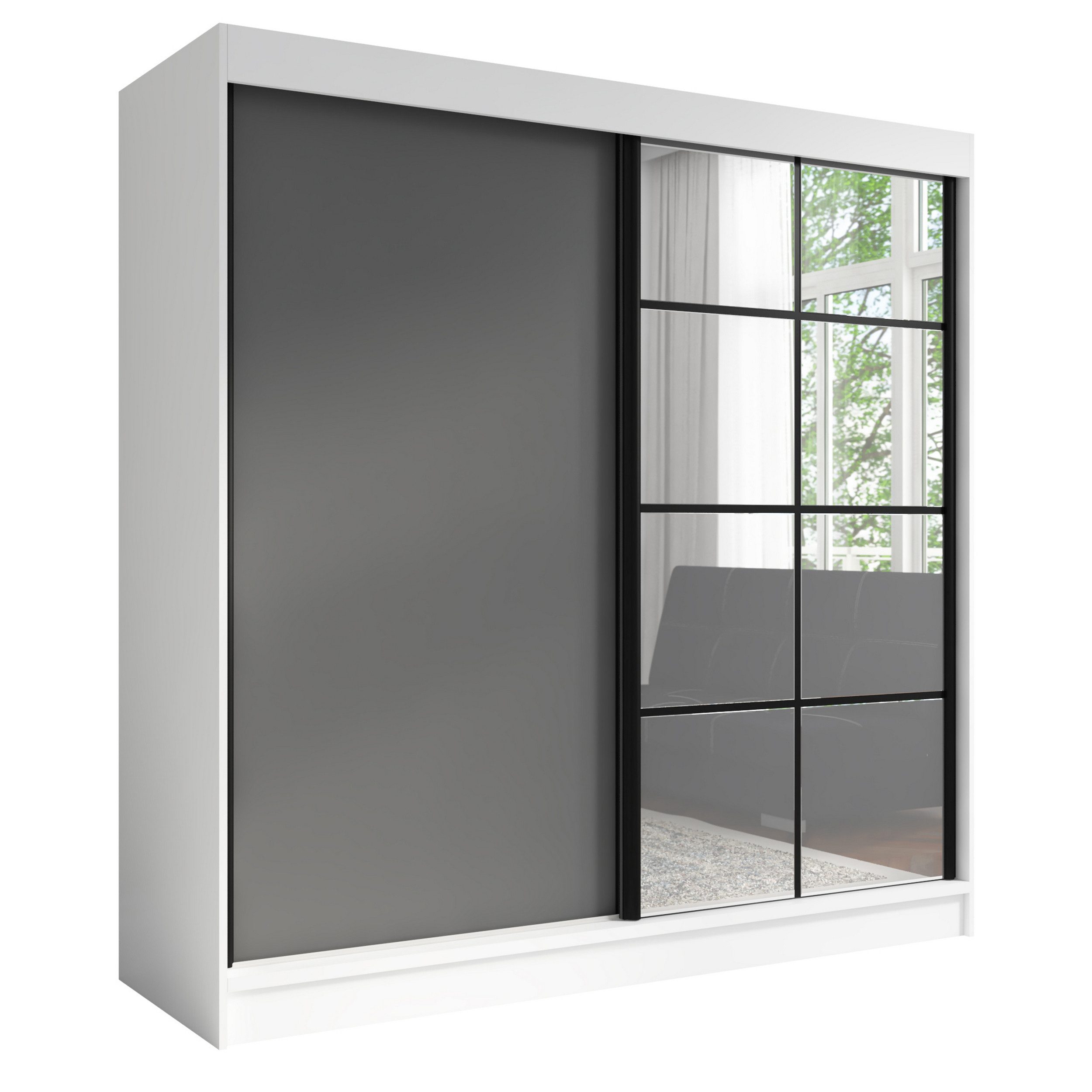 A&J MöbelLand Schwebetürenschrank 2-türig Mit Spiegel - Weiß 120x215 Cm